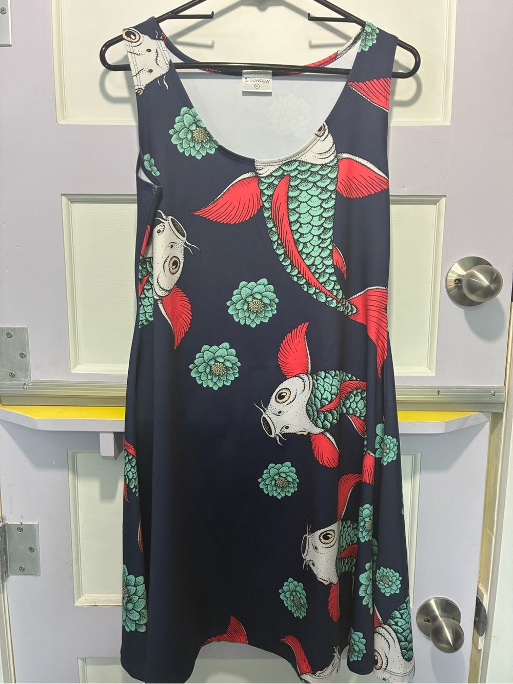 Sleeveless Navy Koi Print Midi Dress - Unknown Brand
